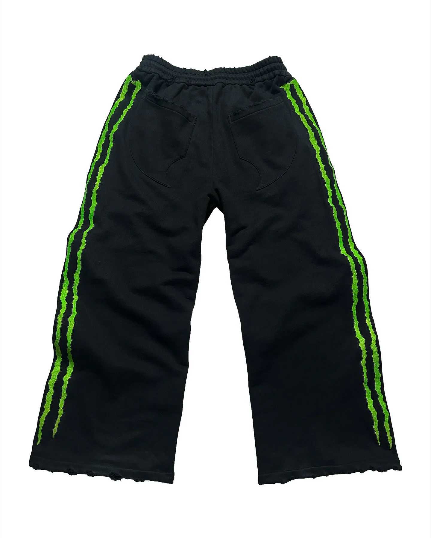 Claw three fluorescent sports pants Y2K streetwear hip-hop personality glow casual pants cotton drawstring jogging pantsXJ250410