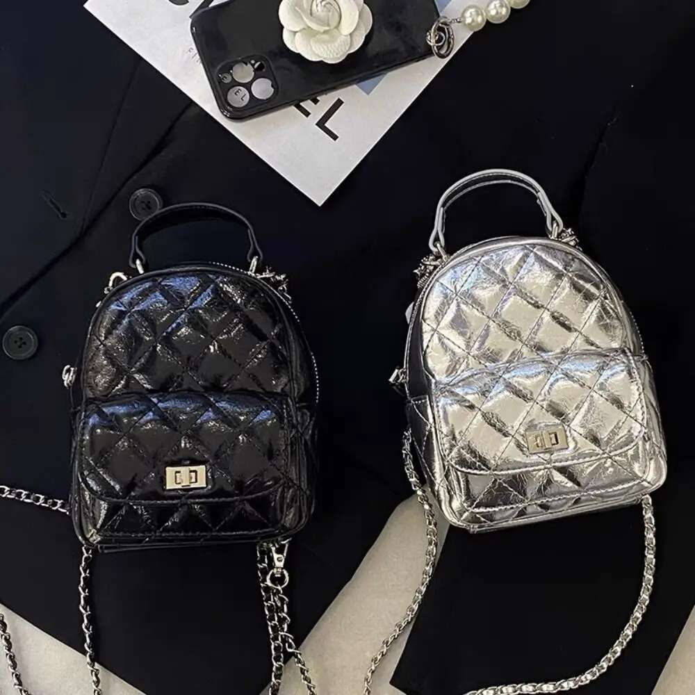2025 New Fashionable Multi functional Chain Backpack Leather PU Handbag Shoulder Bow Element Argyle Retro Backpack2