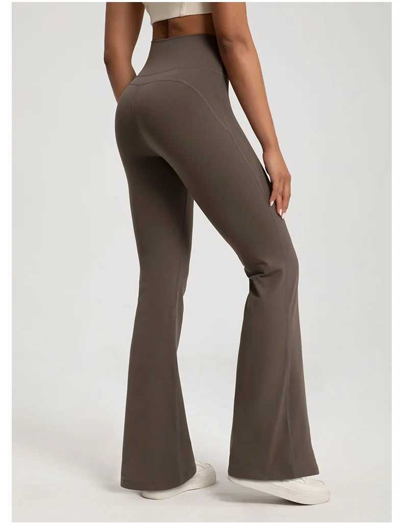 Strapless Waist Wrinkle Hip Enhancement Fitness Exercise Elastic Bell Bottom Pants Womens Casual Outdoor Running Yoga PantsW250411