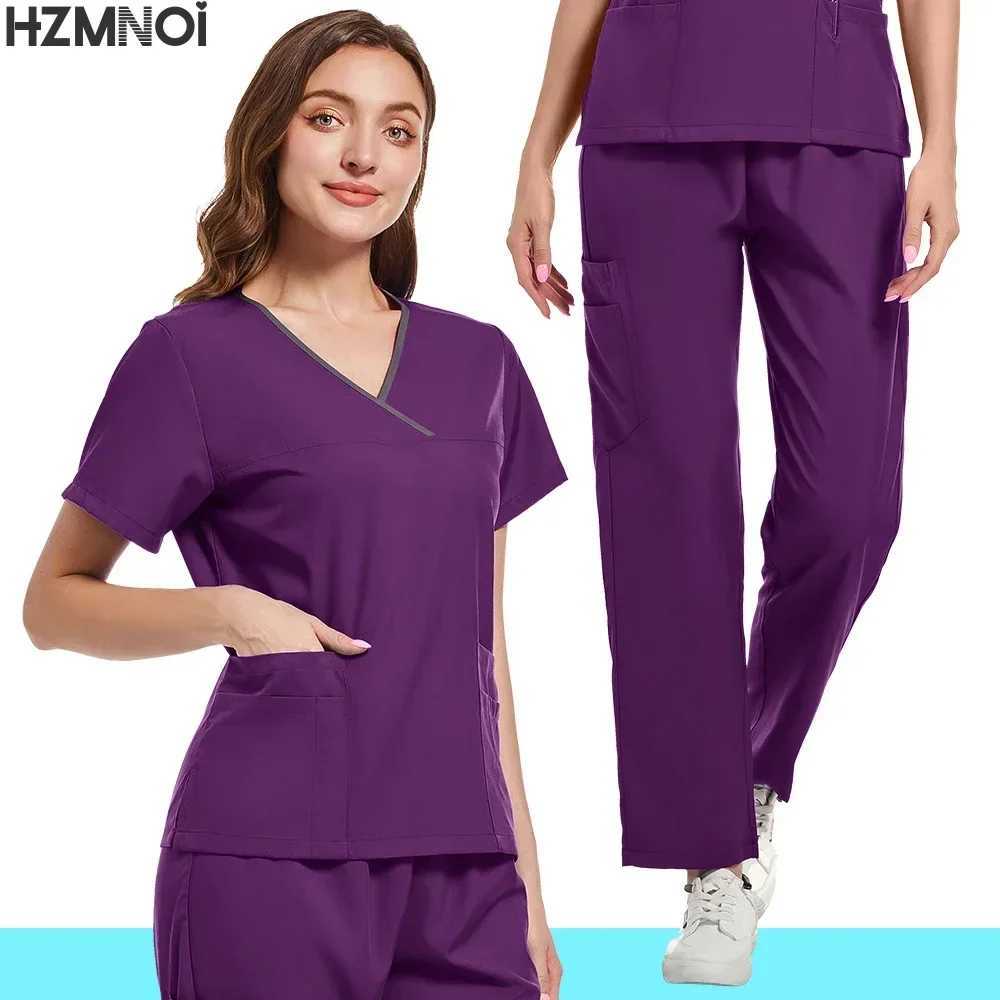 Multicolor Clinical Scrubs Clothes High-end Top+Pants Nursing Uniform Women Men Medical Surgery Uniform Nurse Workwear Scrub Set X250410