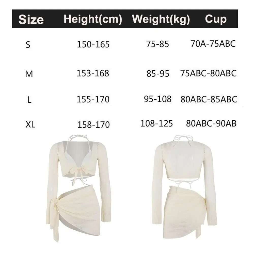Durable with Strap Four-Piece Bikini Sexy Long Sleeve Swimsuit Solid Color Breast Lift Beach Wear Outfit for Women