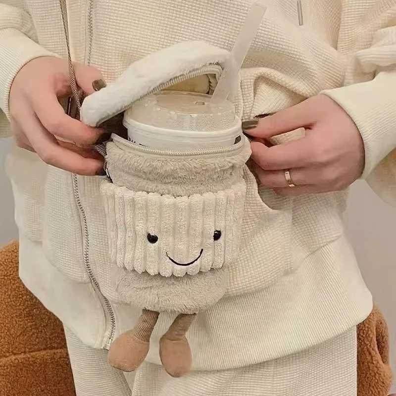 Jelly Cat Copy Cartoon Coffee Milk Tea Bag Fun Pendant Plush Toy Keychain Doll Decorative Cup Cross Body Plush Bag W250411