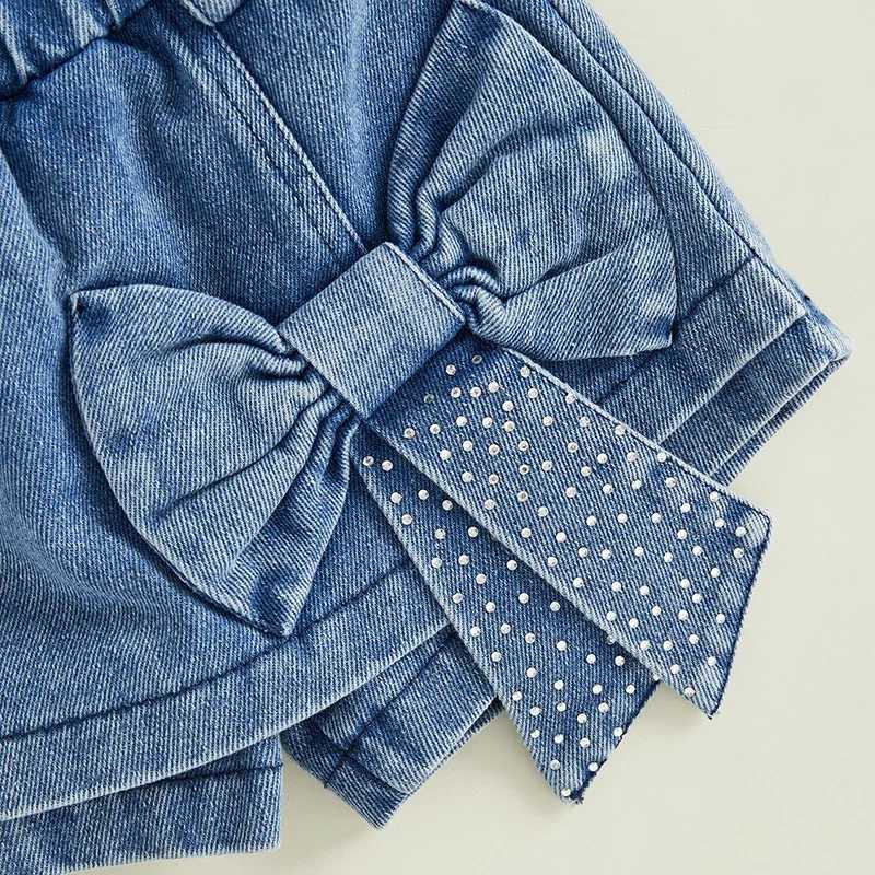 1-5 year girls shorts set retro denim vest with bow shorts summer 2-piece setXJ250410