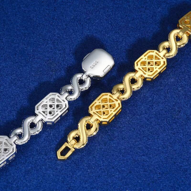 Hip Hop Block Design Jewelry Custom 10mm Pave Setting VVS Moissanite 925 Sterling Silver Infinite Halo Gemstone Bracelet