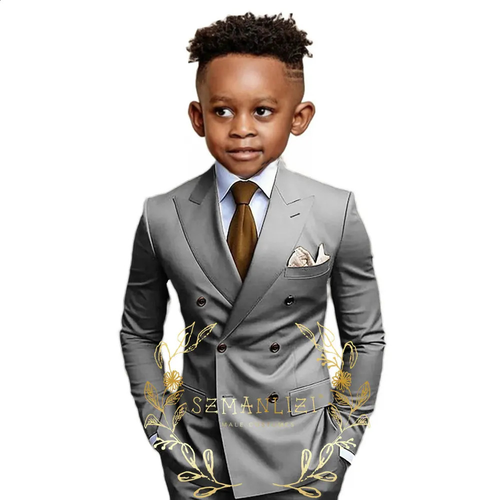 Brown Boys Suit Double Breasted Jacket Pants 2 Piece Set Business Style Formal Wedding Tuxedo Custom Size Blazer Kids 250410