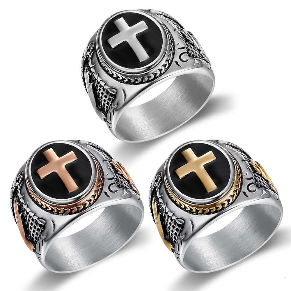 Cross-Border Hot-Selling Accessories European and American Trendy Titanium Steel Cross Men's Black Epoxy God's Finger Ring