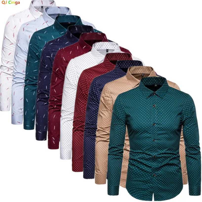 2026 Spring Mens Long-sleeved Shirt Single-breasted Lapel Cotton Shirts Blue Burgundy Khaki Gray White Optional Asian Size K251110