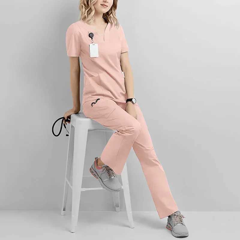 Solid Color Short Sleeve Pharmacy Nurse Uniform Hospital Doctor Work Clothes Dental Surgery Laboratory Work Clothes X250410