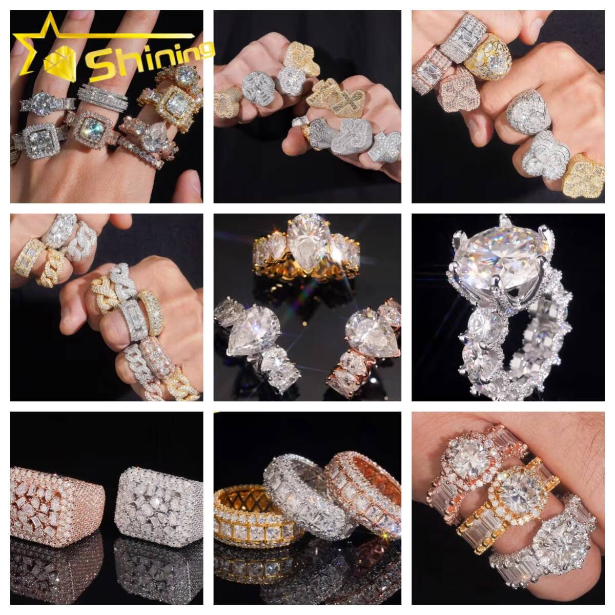 New Arrival Pass Diamond Tester Wholesale Silver 925 VVS Moissanite Fully Iced Out Wedding Ring Engagement Eternity Band Ring