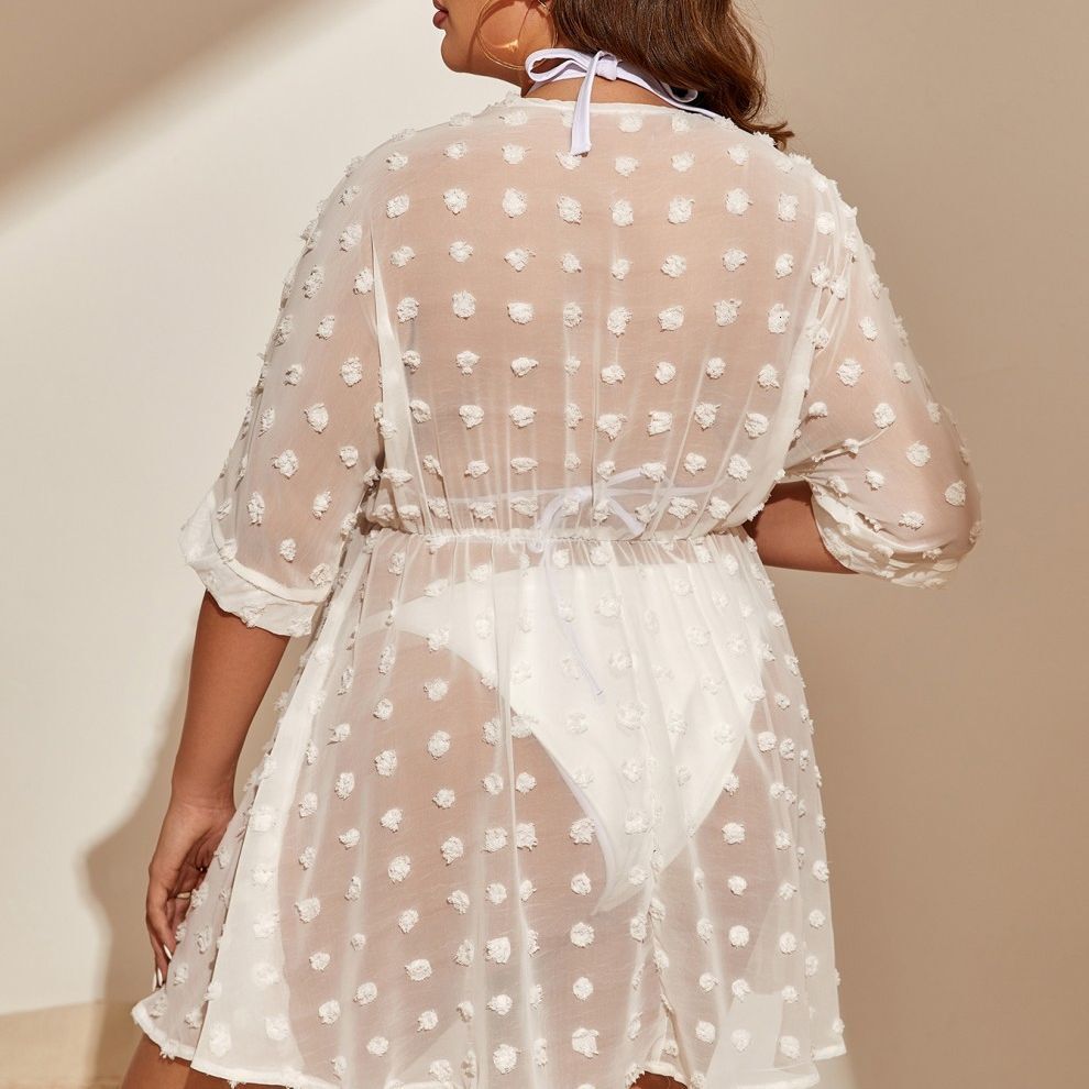 Large Women's 2025 New Jacquard Spliced Hollow Beach Cover Dress
