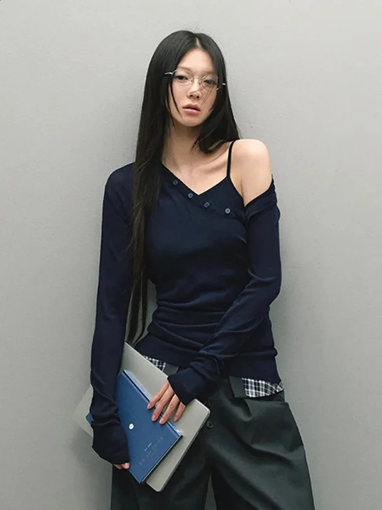 Womens Shirt Shoulder Button Long Sleeve Fashion Top SpringSummer 2025 Comfortable Sexy Tshirt 250411Z