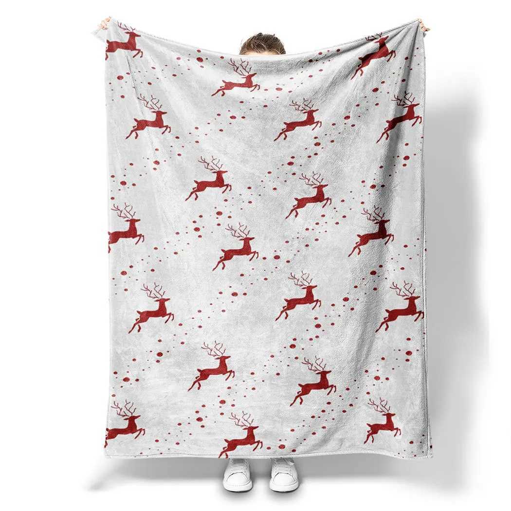Simple Christmas Deer Printed Blanket for Sofa Bed Travel Camping Living Room Office Conditioning Blanket for All Seasons Gifts C251111