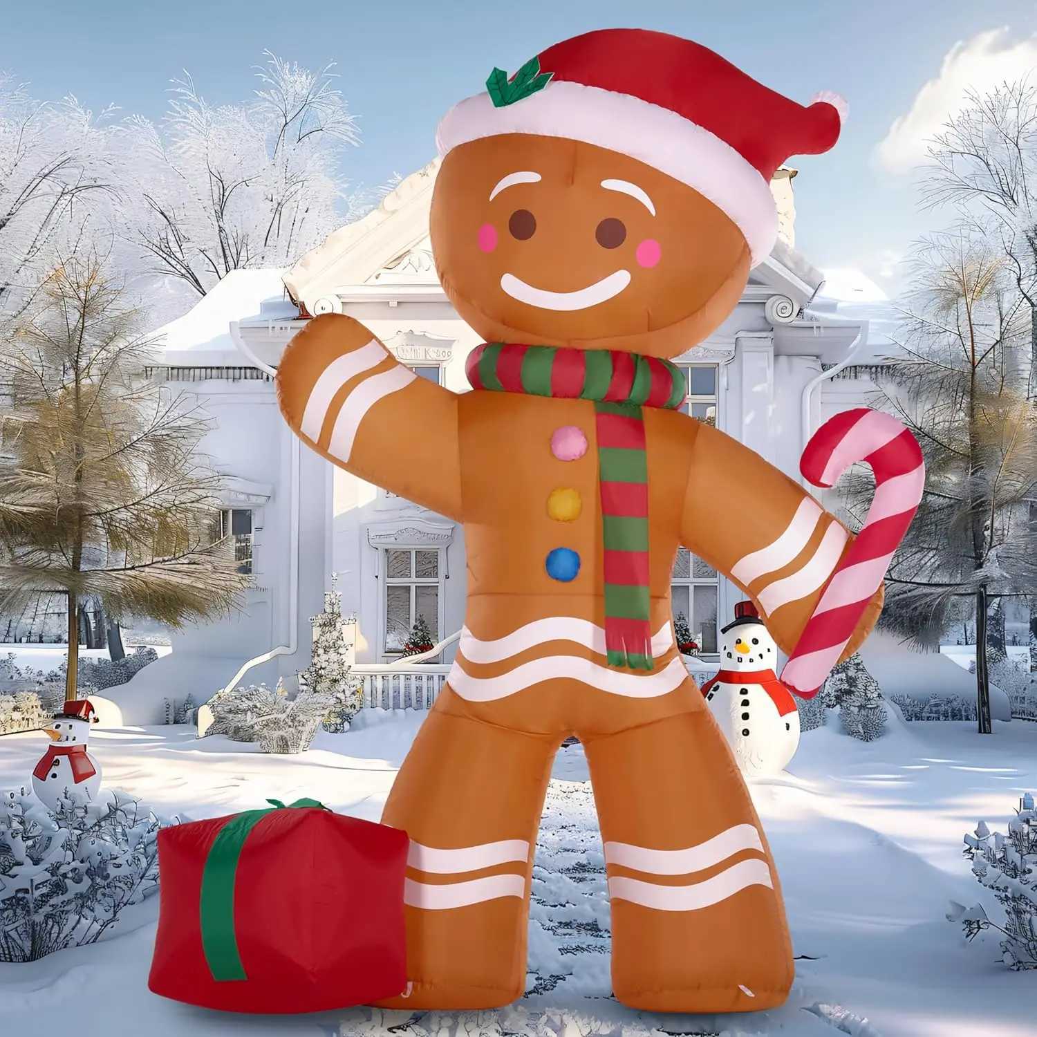 Christmas JOYFY 8 FT Christmas Inflatable Gingerbread Man with Candy Cane with Build-in LEDs for Xams Party Outdoor Dcor Y251111