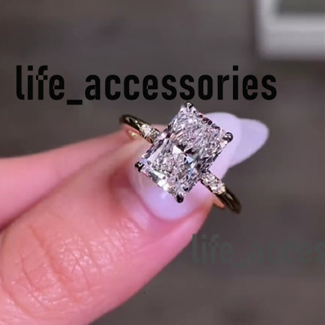 Luxury Moissanite Ring 14k/18k Solid Gold Hidden Halo 2.5ct Radiant 3 Pave VVS Moissanite Engagement Ring for Women
