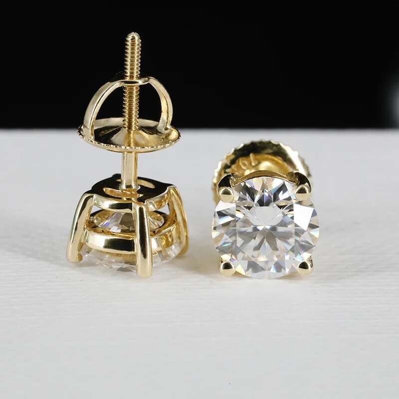 Hiphop 4 Prong Round Moissanite Earrings Screw Back 0.2-10ct D Color VVS1 Moissanite Diamond Ear Studs 14k Gold Plated Pass Test