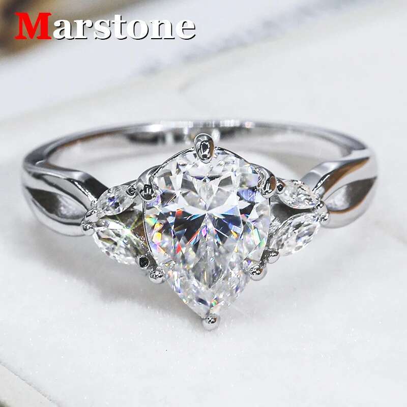 4CT Full Moissanite Diamond D Color VVS Pear Cut Womens Ring S925 Sterling Sliver Plated White Gold Wedding Rings for Women