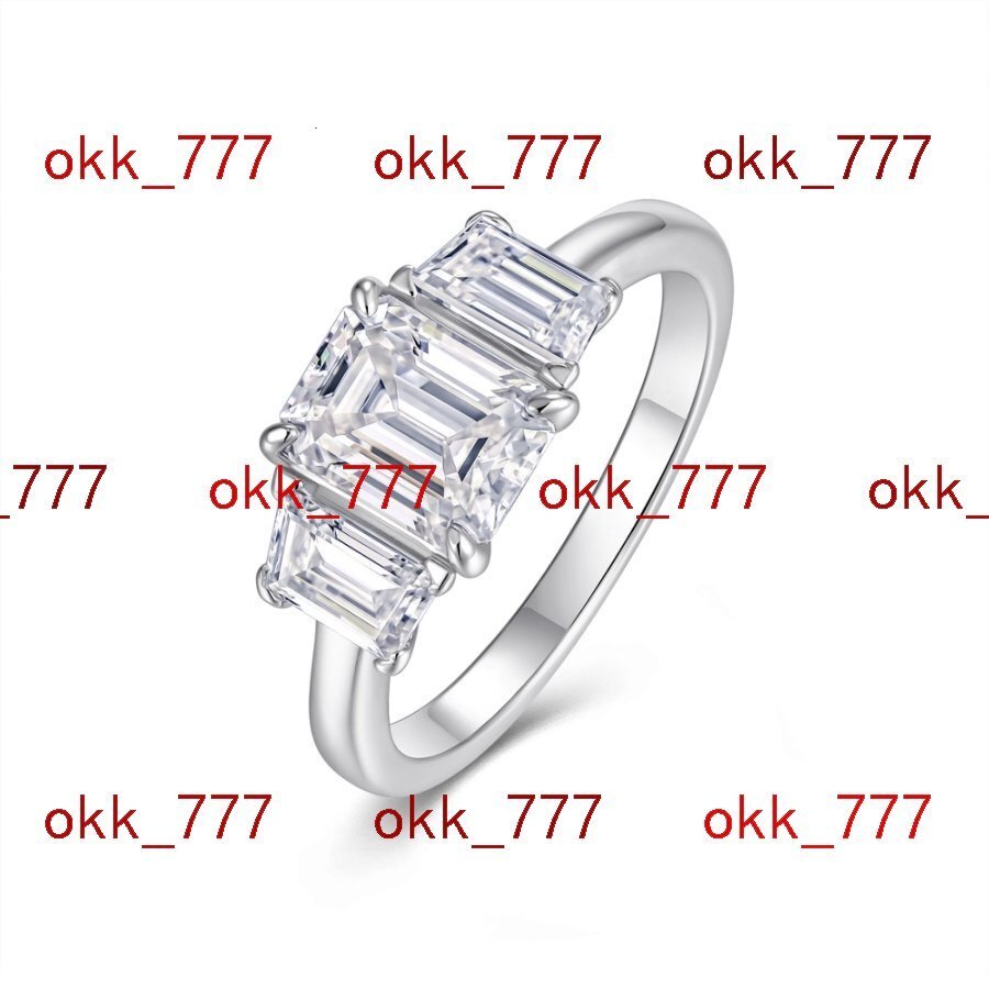 3CTW Moissanite Ring 3 Stone Emerald Cut 18K Gold Plated 925 Sterling Silver Elegant Classic Engagement Gift with Certificate