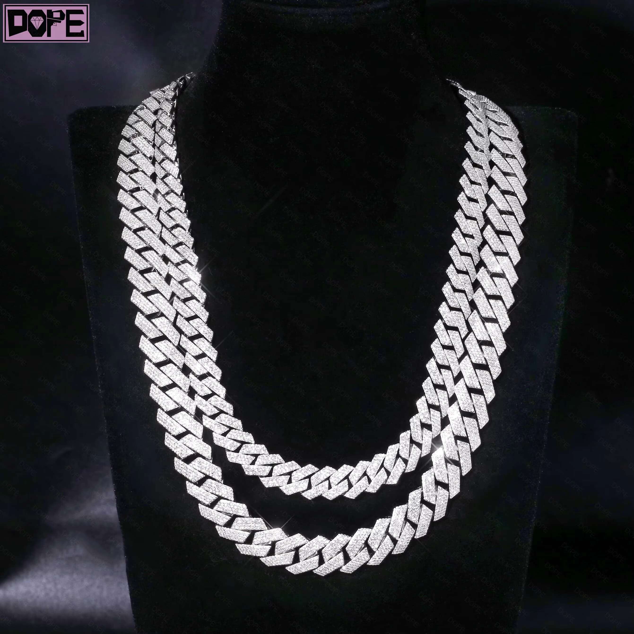 15mm Cuban Link Chain 925 Sterling Silver Mens Cuban Necklace Hiphop Iced Out Moissanite Cuban Chain