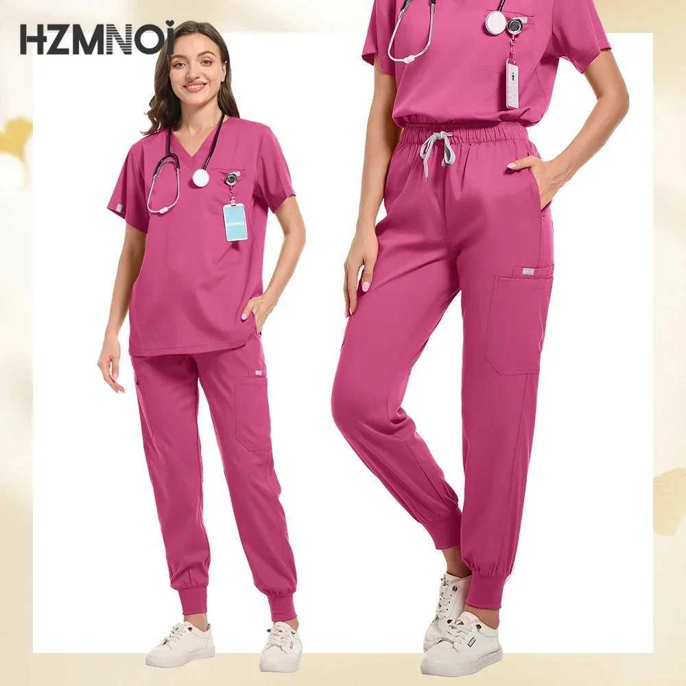 High End Unisex Nurse Scrub Set V-neck Short Slve Medical Workwear Beautiful Spa Sn Uniform Operating Room Overalls X250410