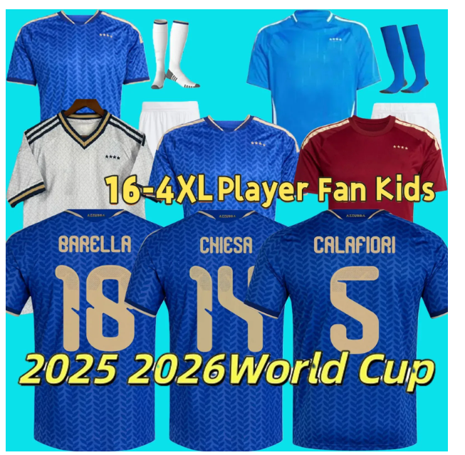 2026 World Cup Kit Italy soccer jersey men home away third goalkeeper player version Training kids football shirts Jorginho Pellegrini Frattesi home jerseys