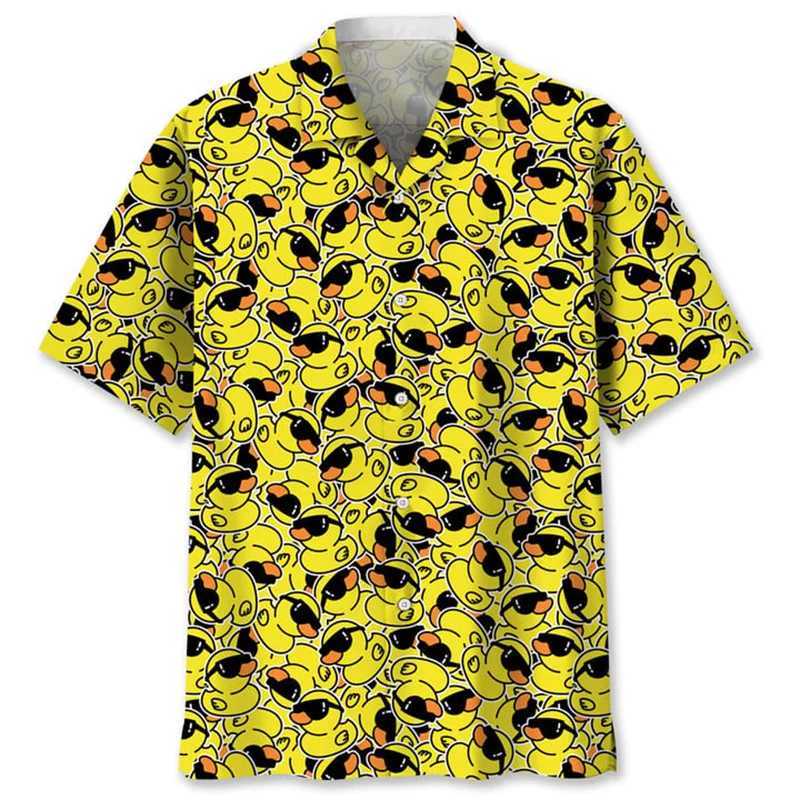 Cartoon Duck Pattern Hawaiian Shirt For Men Summer 3d Printed Animal Shirts Women Street Short Sleeves Lapel Loose Button Blouse K251110
