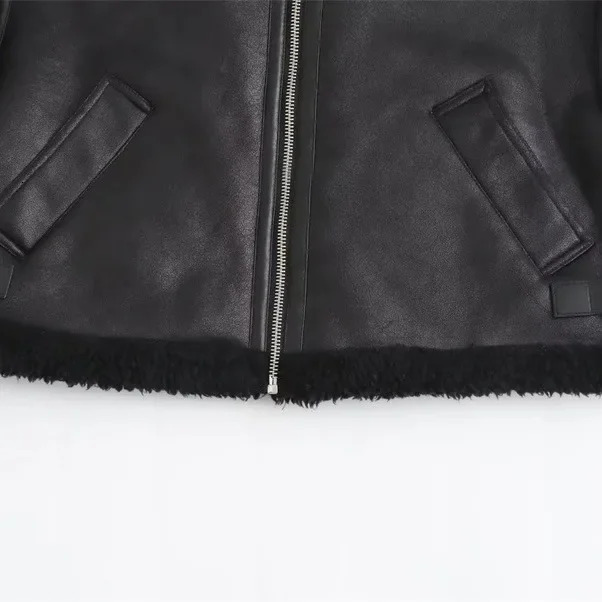 Retro Double-Sided Fleece Jacket Zipper Style Loose Outerwear Motorcycle Wind Womens Fashion Autumn Winter Arrival 251105