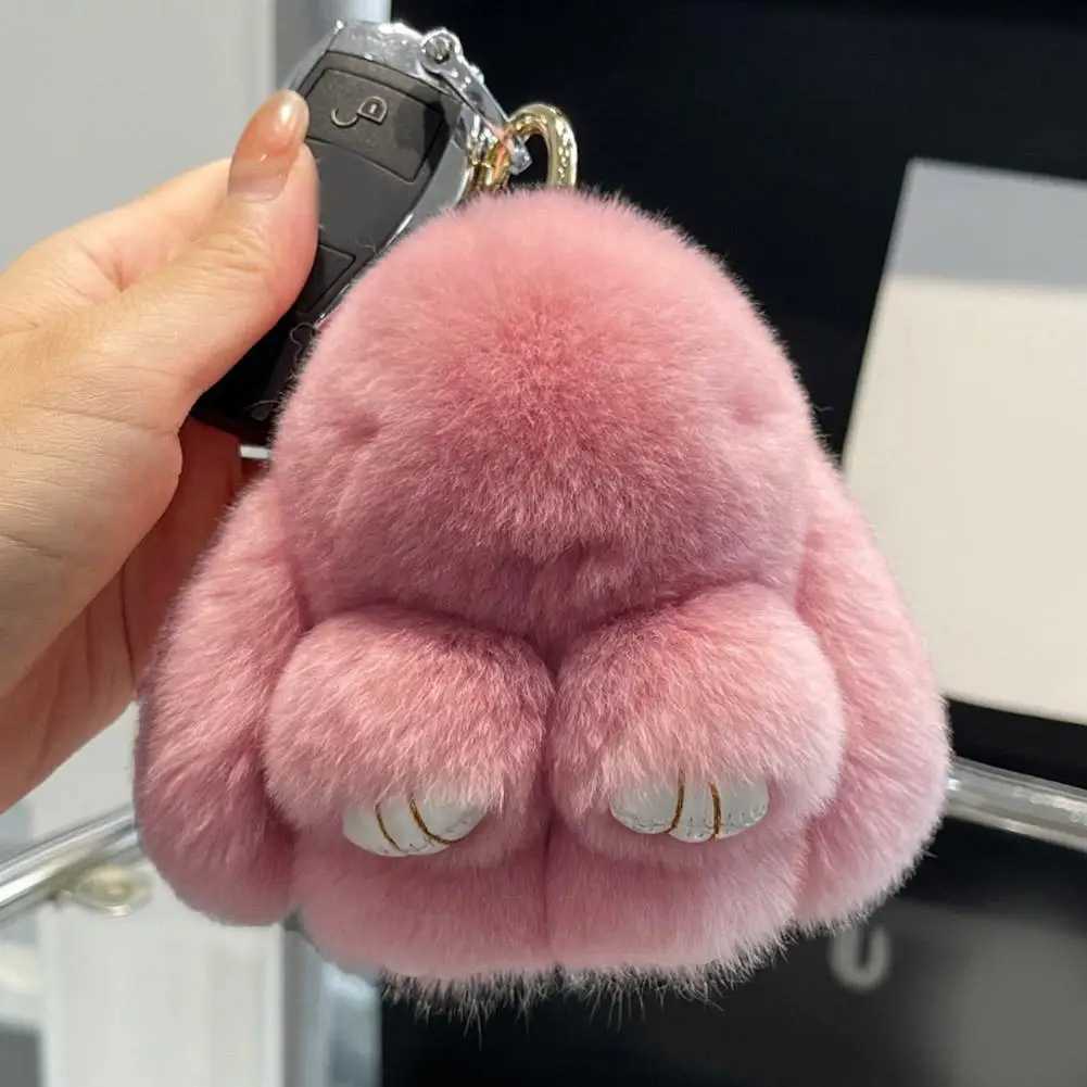 Cute Plush Rabbit Keychain Womens Fur Pom Angel Rabbit Keychain Rabbit Plush Doll Toy Girl Bag Car Key Pendant Fur Keychain W250411