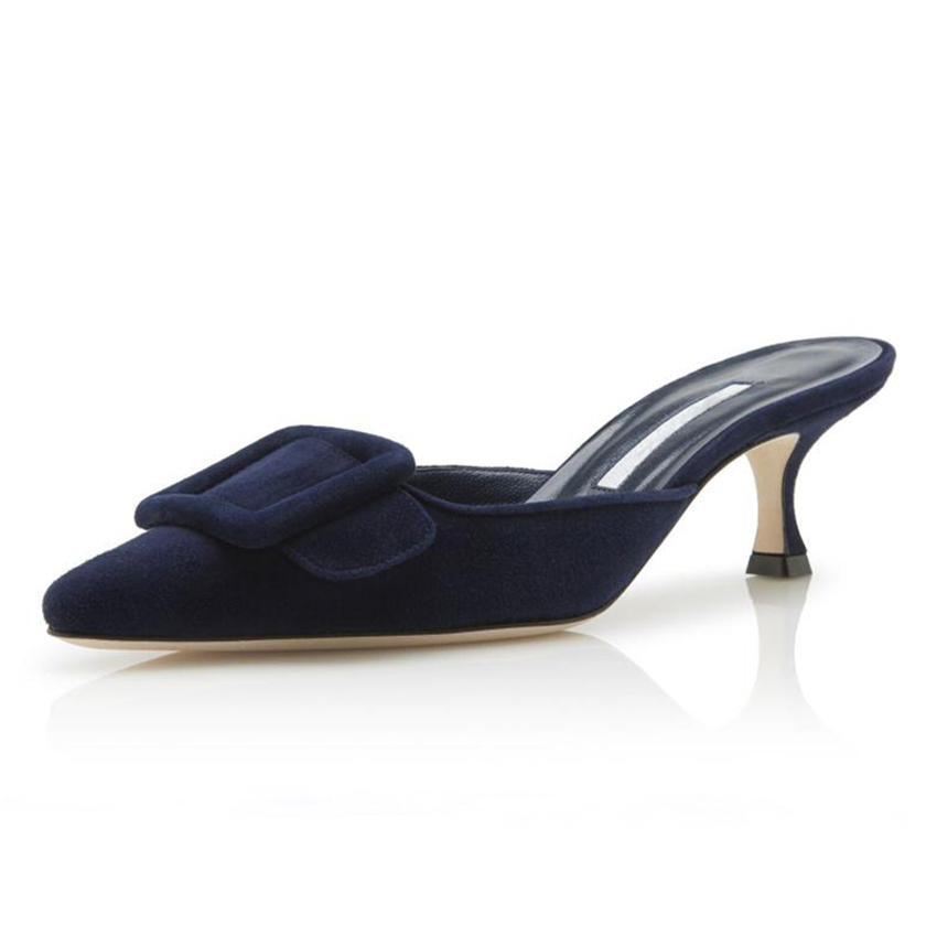 Fashion Designer Women Sandals Pumps MAYSALE 50 mm High Heels Grey Navy Black Light Blue Suede Kitten Heel Mules Italy Luxury Slingback Pointed Toe Sandal Box EU 35-43