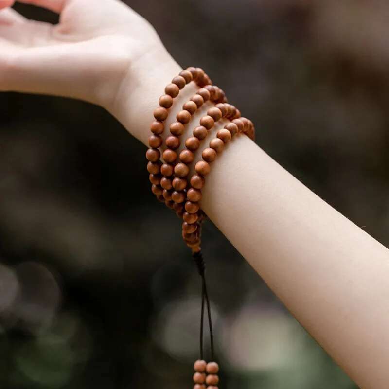 Authentic Indian Mysore Old Mountain Black Bead 108 Beads 8mm Sandalwood Bracelet