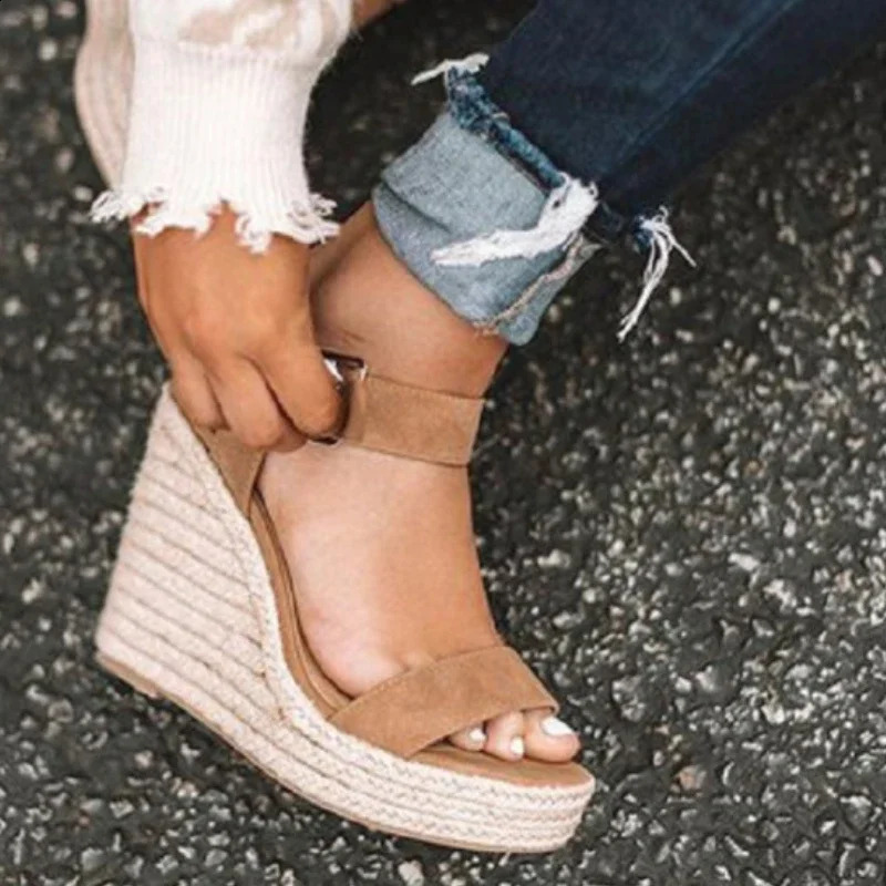 Wedge Sandals Fashion Weave Platform Plus Size High Heel Sandalia Thick Bottom Retro Women Sandalia de Mujeres en oferta 250410