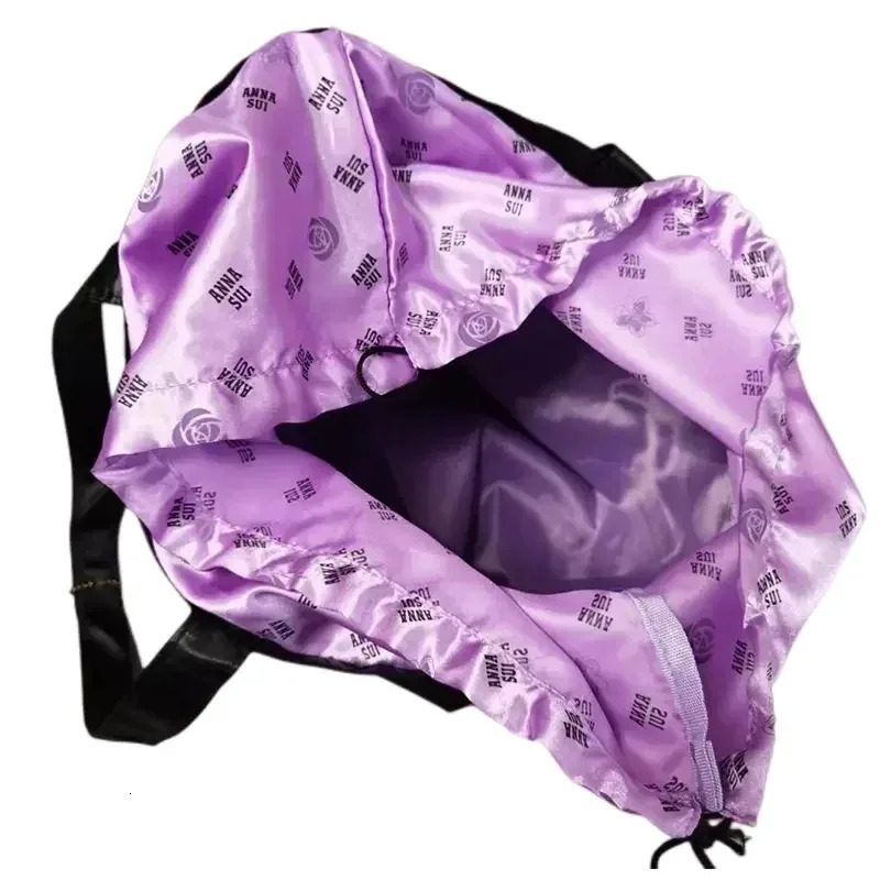 Purple Drawstring Handbags For Women Japan Shoulder Bag Large Capacity Embroidery Fashion Casual Shopper Tote 251110