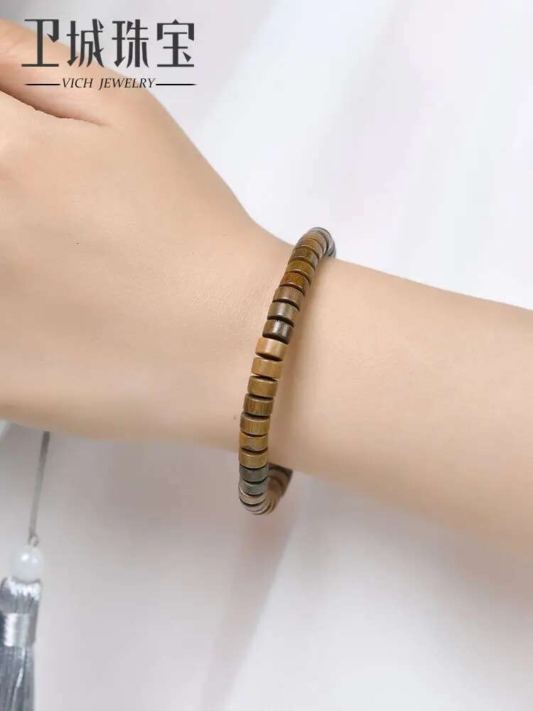 Green Sandalwood Tablet Bead Bracelet Rosewood HandString Single Circle Straight Cut Spacer Gasket Accessories for Men and Women