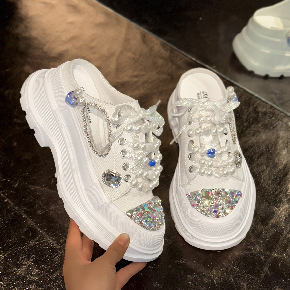 Sparkling Pearl Women's Canvas Shoes Casual Sports Shoes Women's Fashion Luxury Casual Shoes Lace up Sports Slippers Designer Outdoor Beach 