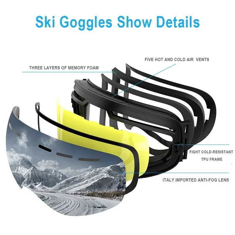 X-TIGER Ski Goggles Windproof Skiing Glasses Double Layers Anti-fog UV Protection Snow Peak Men Women Snowboard Accessories K251110
