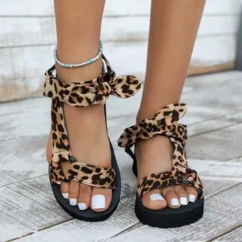 New style large-sized e-line buckle womens sandals new spy sole with open sole fabric bow shoes for women Zapatos De MujerXJ250410