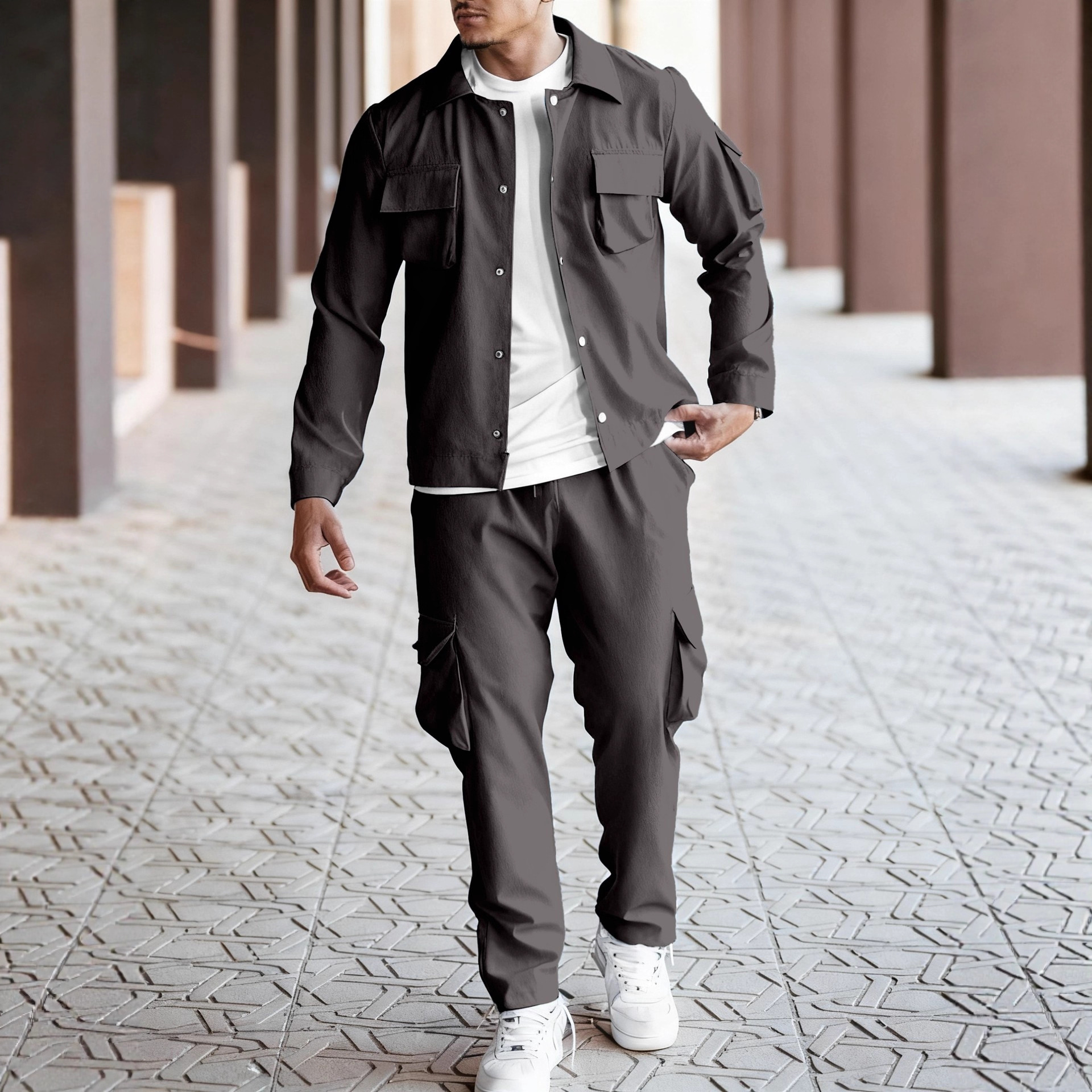 Mens workwear multi-pocket long sleeved jacket sets long pants suit casual motorcycle suit tracksuits 2pcs sets fashion designer Tracksuit two pieces 