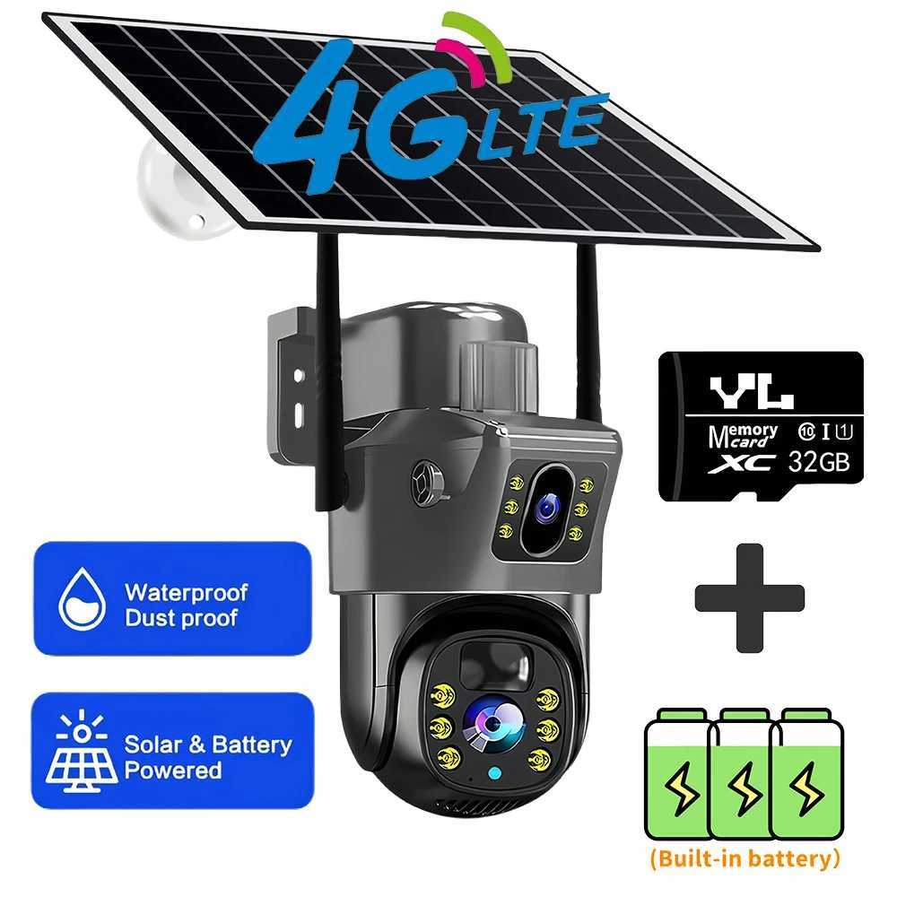 Top outdoor 4K 8MP wireless solar camera 4G Sim dual lens WiFi IP PIR high-definition night vision camera V380Pro PTZ security CCTV monitor X250411