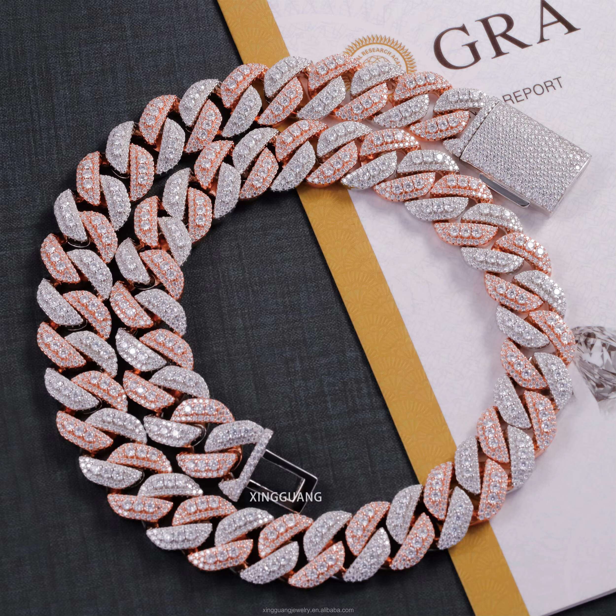 Hip Hop 15mm Wide Solid Silver Iced Out D/VVS Moissanite Men Necklace Cuban Link Chain Factory Price