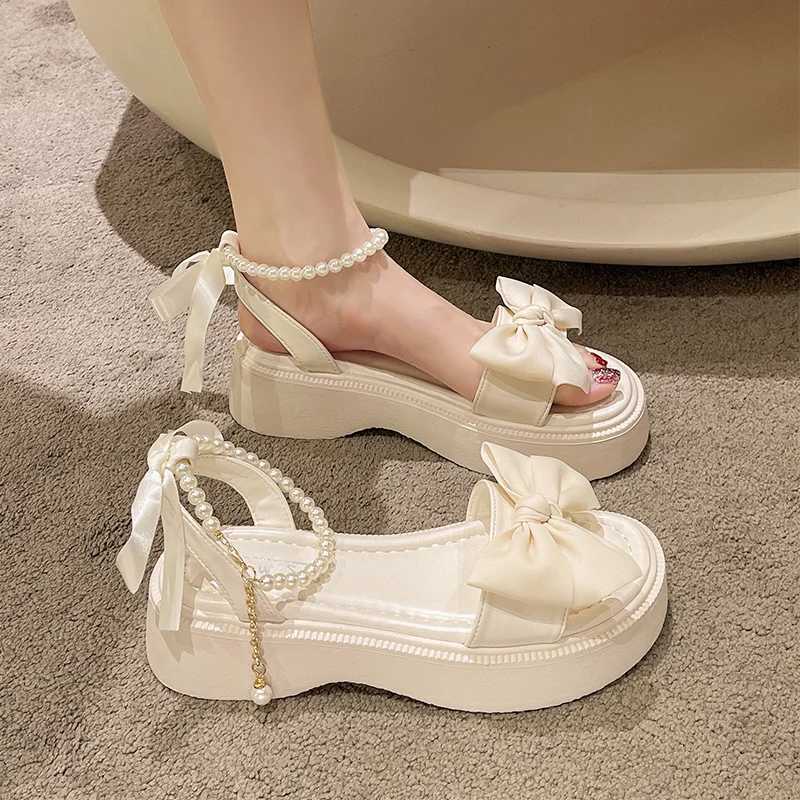 Beige high-heeled sandals Fi womens shoes 2025 black luxurious comfortable smooth new lace suspender summer bow girlXJ250410