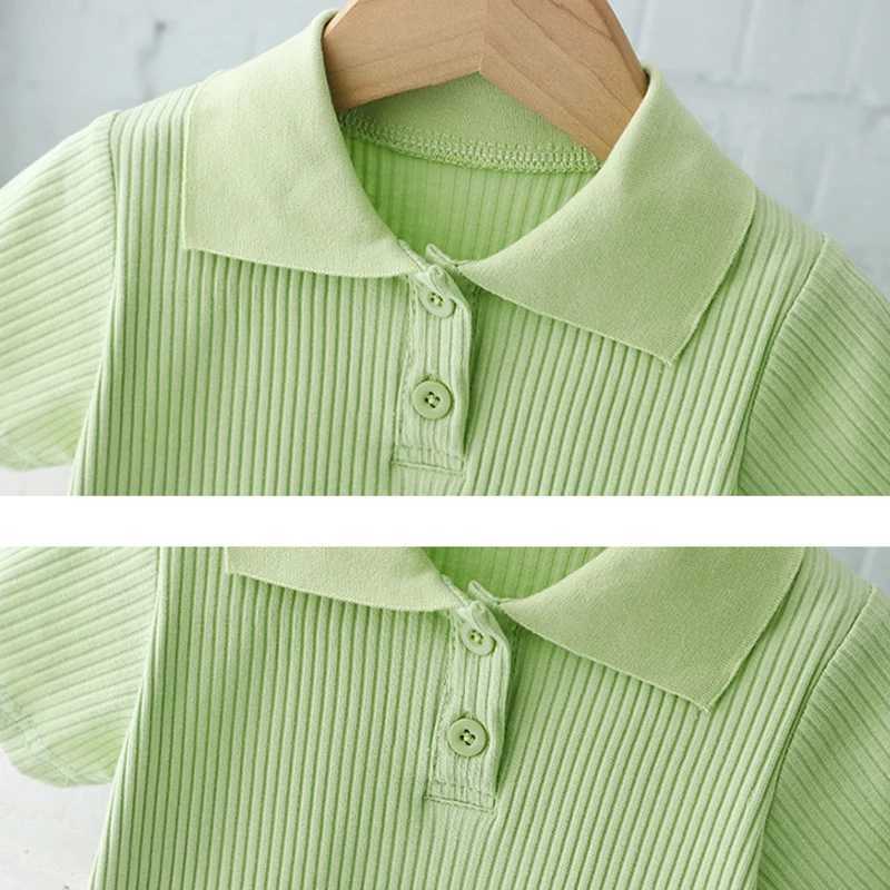 Girls summer clothing set childrens short sleeved polo shirt wide leg pants 2PCS set baby casual wear fashionable pit stripe setXJ250410