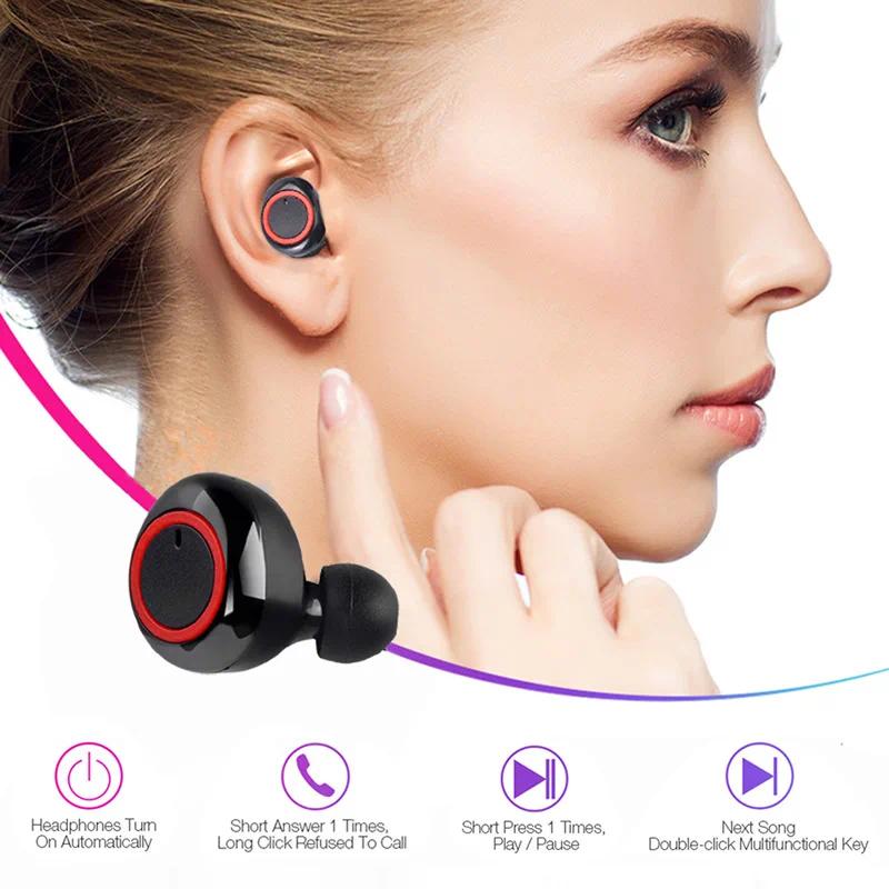 Y50 TWS Bluetooth Earbuds, IPX7 Waterproof Wireless Earphones with Deep Bass, Long Playtime, Secure Sport Fit, Noise Cancelling Mic for Running, Gym, 