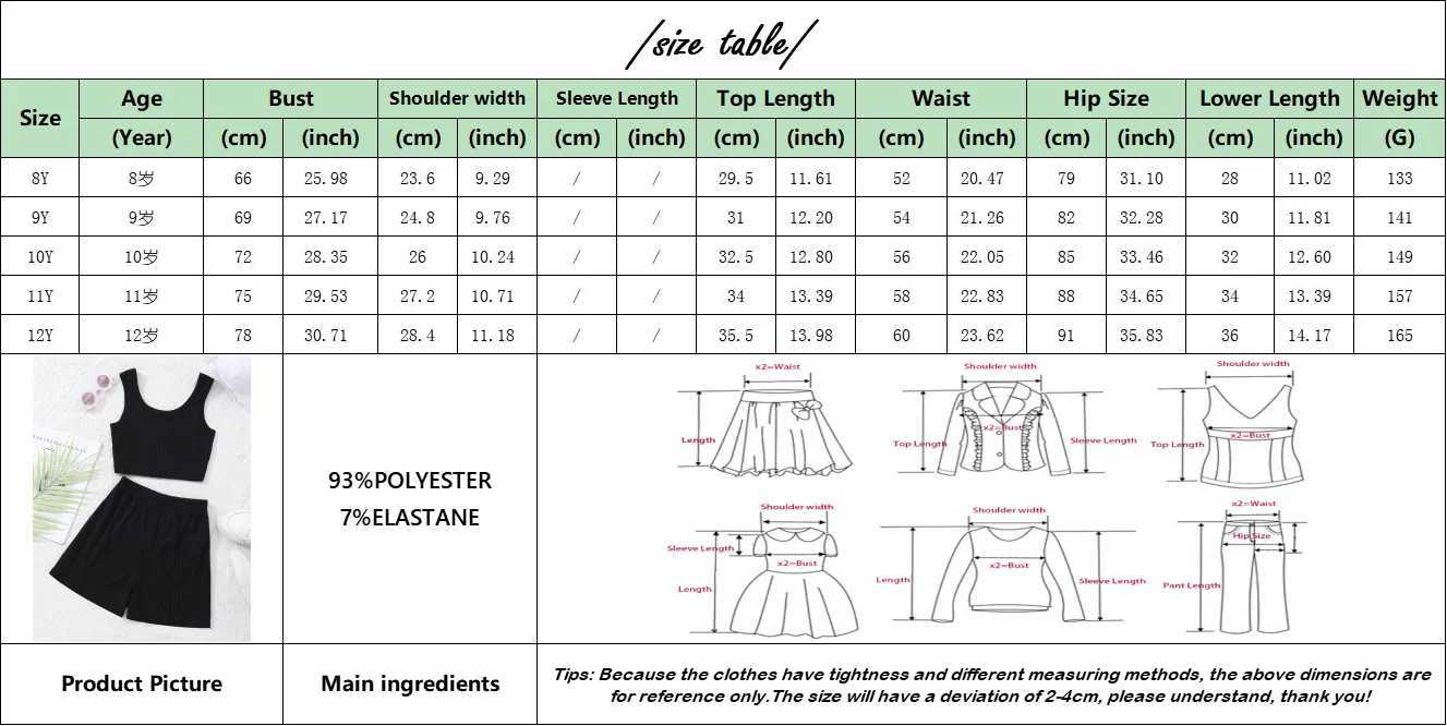 New childrens 2-piece set of solid sleeveless vest and shorts for teenagers and girls 8 9 10 11 12 Y summer casual simple sportswear for big childrenX