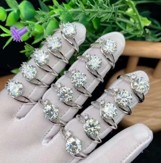Factory Wholesale Womens Mosang Diamond Jewelry Copper Silver Adjustable Mens Ring High Quality Shining Mosang Diamond Ring