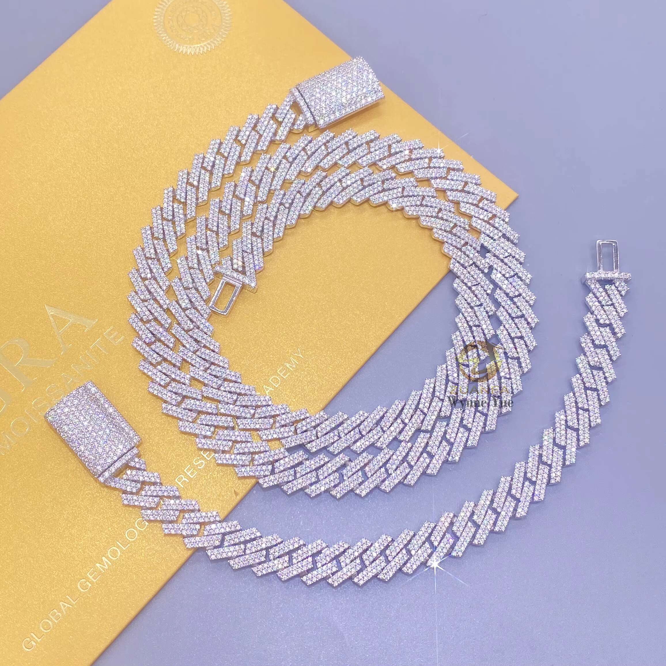 Lowest Price 10mm 2 Row S925 Prong Setting Iced Out Moissanite Diamond Men Cuban Link Chain