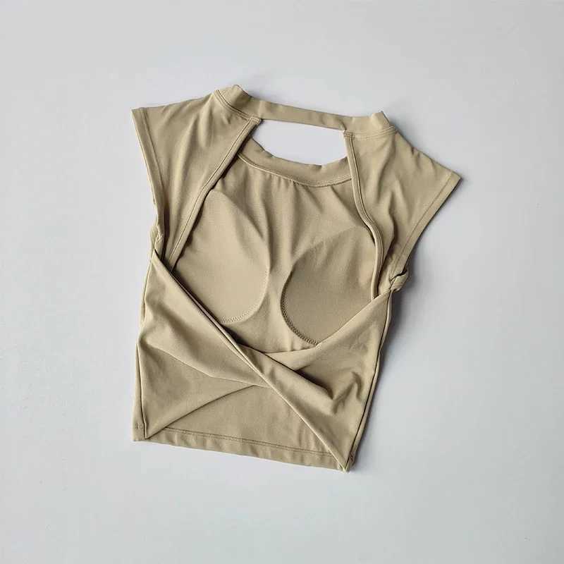 Sexy short back no fixed chest pad sports T-shirt vest womens tight fitting clothes quick drying weight loss yoga setW250411