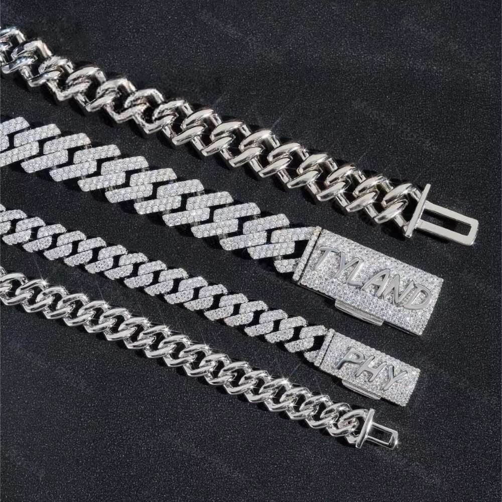 Hiphop 10mm 15mm Cuban Link Chain 925 Silver Men Necklace Iced Out Custom Clasp VVS Moissanite Cuban Chain