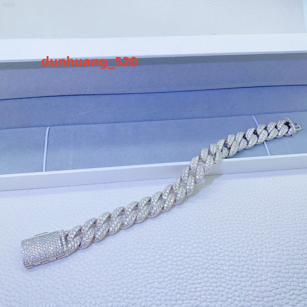 Hiphop Jewelry Chain Bracelet Women Moissanite Diamond Rhodium Plated Cuban Link Chain Fashion Bracelet Punk Jewelry