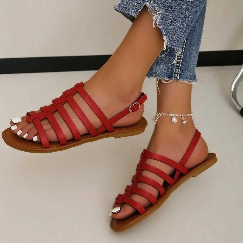 Womens flat shoes summer 2024 new Bohemian ethnic style soft sole N-slip large beach shoesXJ250410