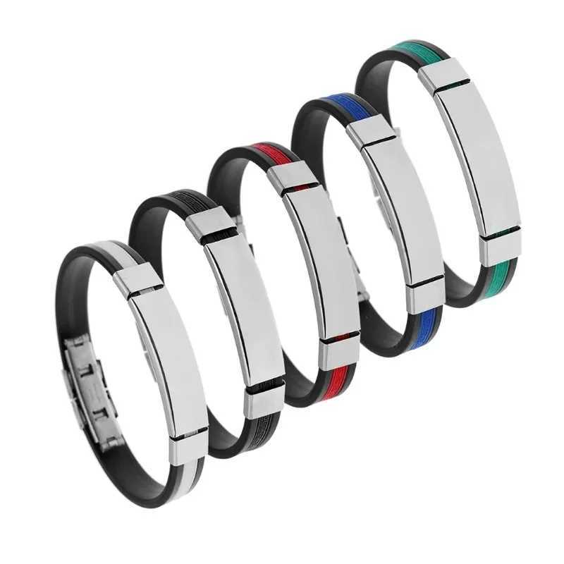 Fashion Men Silicone Bracelet Stainless Steel Bracelet on Hand for Couple Unisex Wrist Chain JewelryC250410