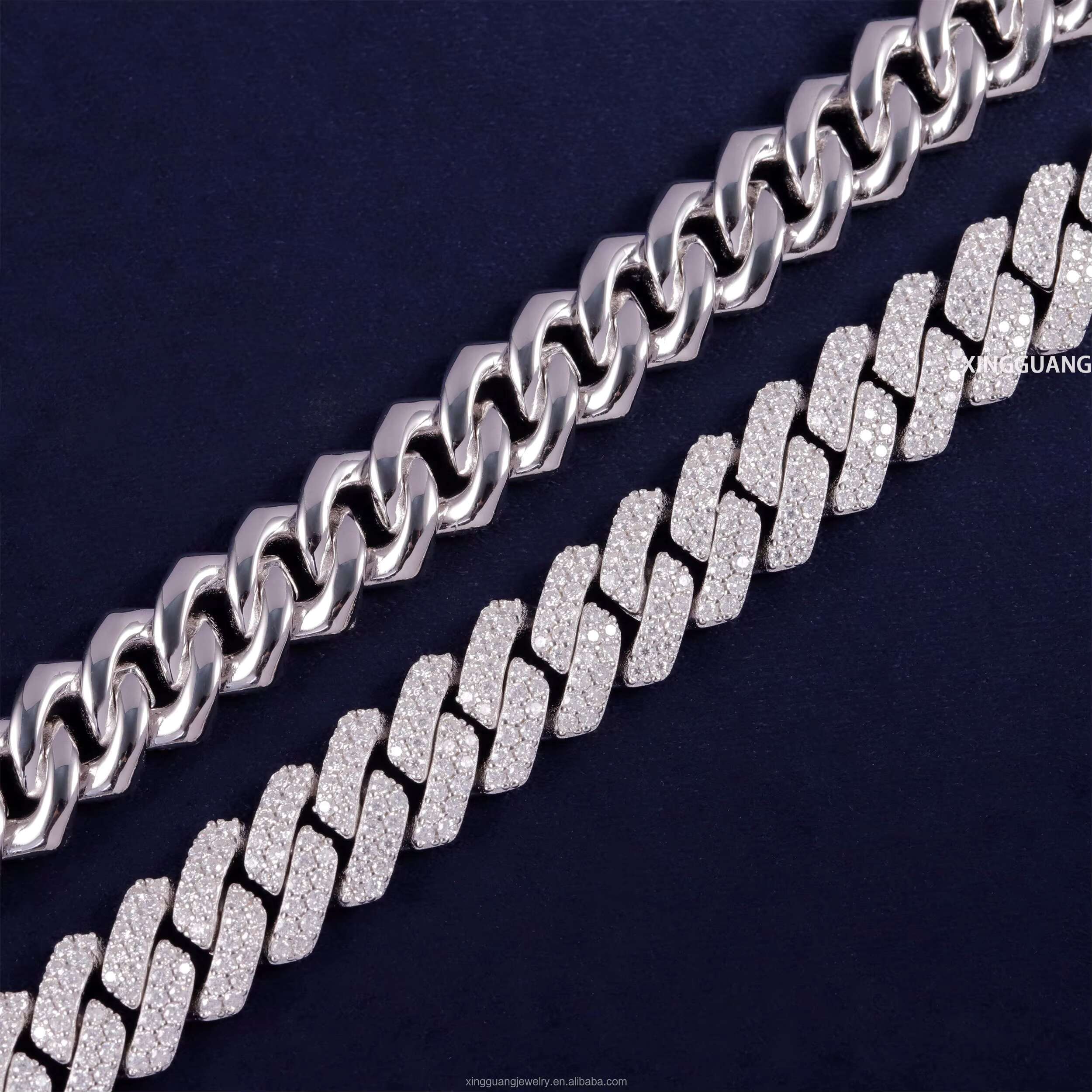XG Factory Price RTS 10mm 2rows Moissanite Cuban Chain Hiphop Diamond Cuban Link Chain for Men Silver Fine Jewelry Necklace